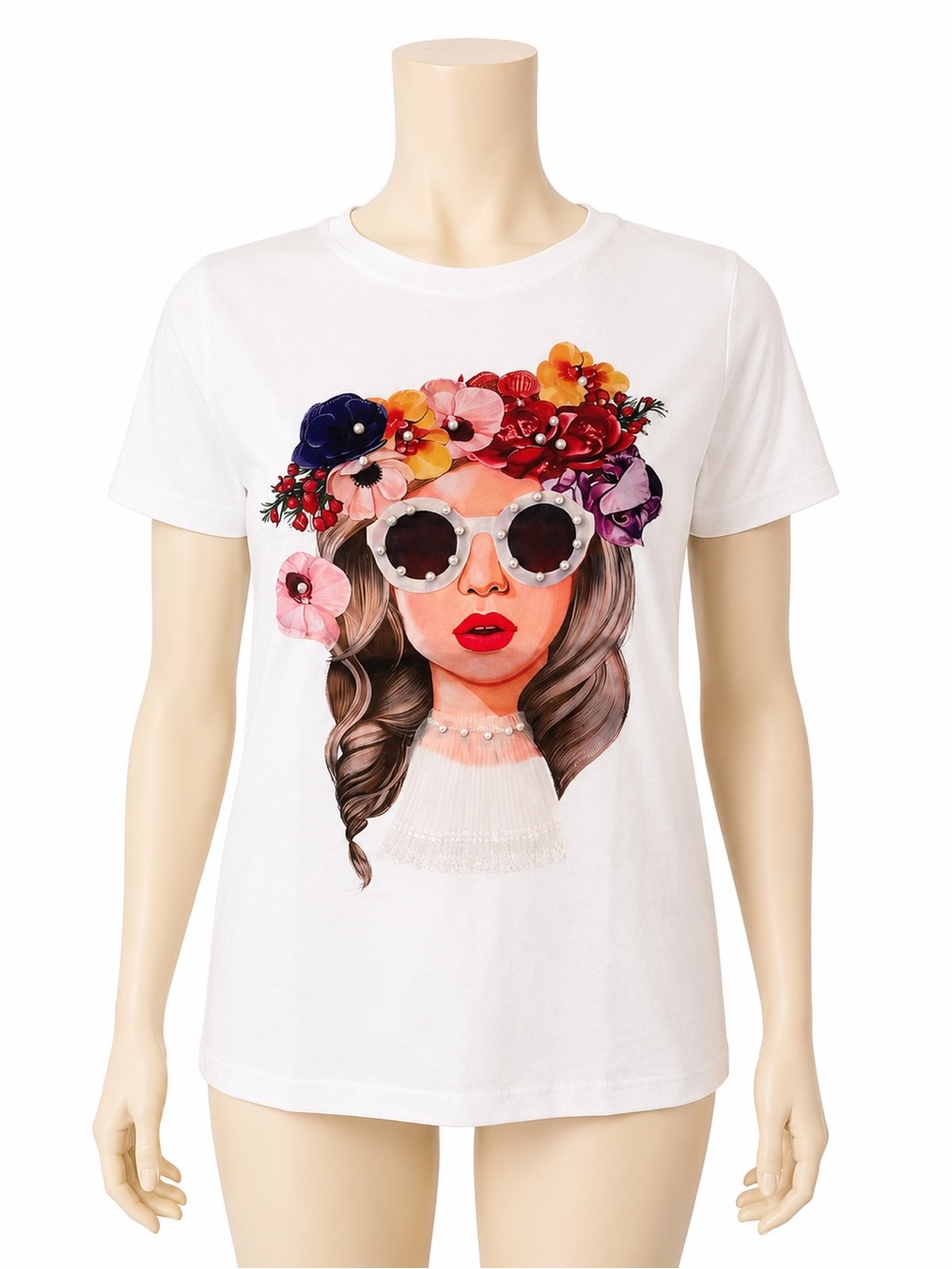 White Floral Portrait Short-Sleeve Tee